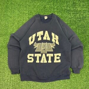 Vintage 80s Utah State Sun Faded Navy Crewneck Sweatshirt With Russell Tag